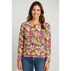 Crown & Ivy L floral knit cardigan winter office sweater career casual EUC